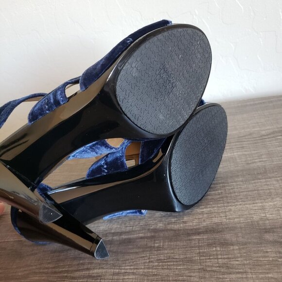 Michael Kors Berkley Velvet T-Strap Heels Admiral Blue Size Women's 10 Zippered - Picture 10 of 12